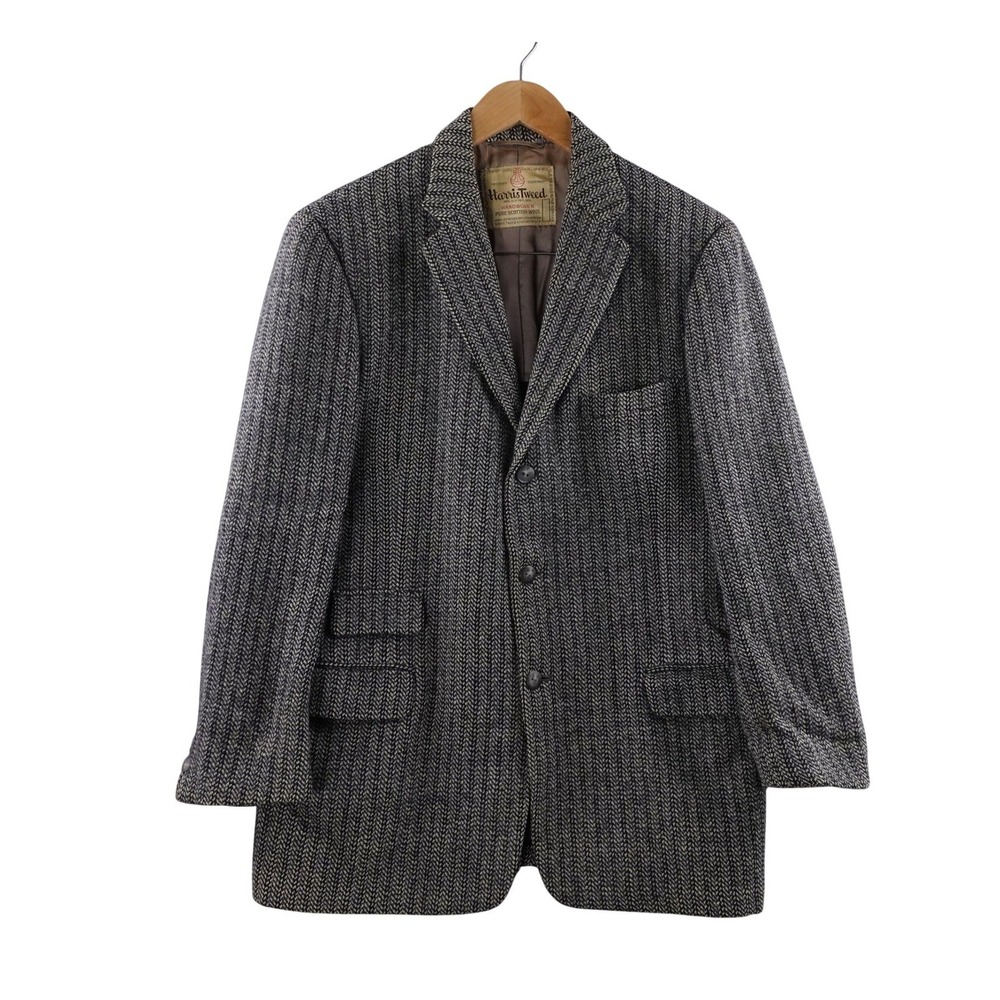 Vintage Harris‎ Tweed Mens Sport Coat Jacket 100% Scottish Wool Herringbone